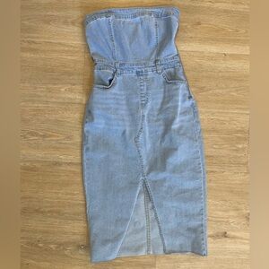 Denim strapless midi dress. Never worn. Paid $60 asking $40 obo.